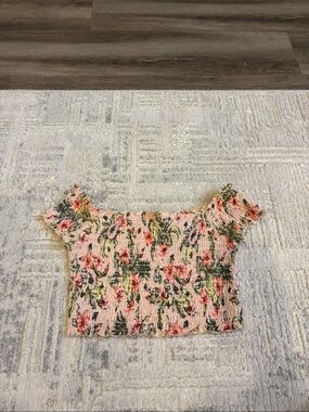 Divided Pink Floral Smocked Off-Shoulder Crop Top